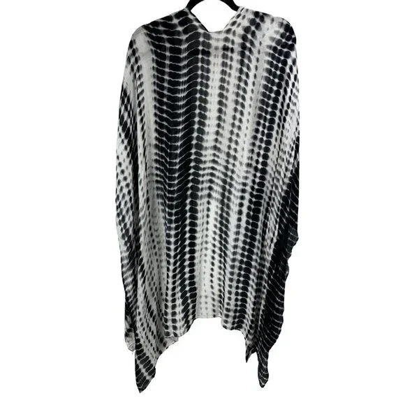 Michael Stars Tie Dye Ruana White Black Lightweight Gauzy Coverup Multi-Use - Picture 2 of 5